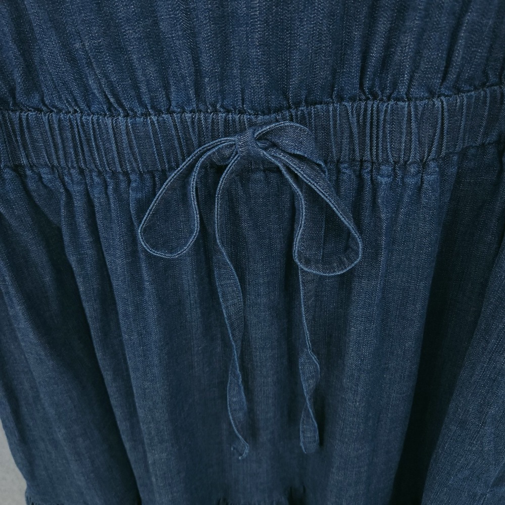 Anne Klein Jeans Puff Sleeve Tiered Denim Midi A Line Dress Womens Size XS NWT - Picture 4 of 8